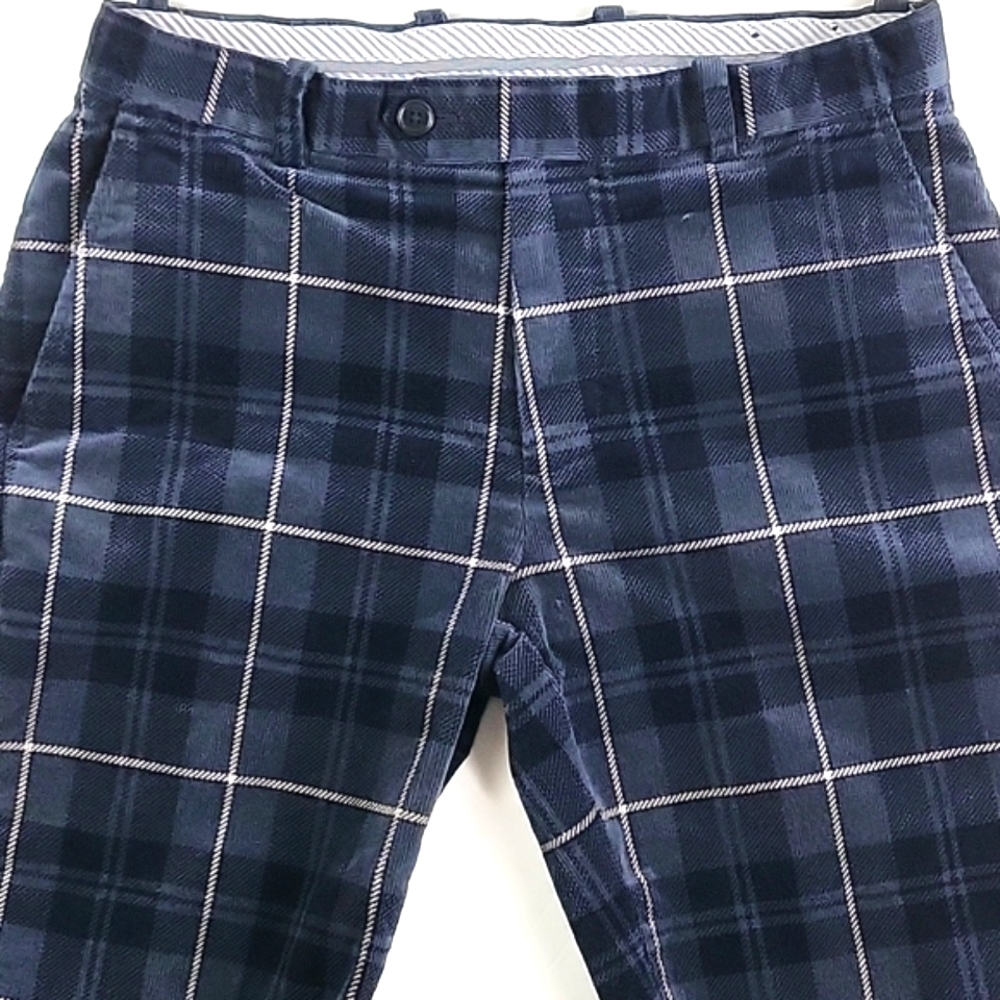 Brooks Brothers Milano Fit Flat Front Plaid Stretch Corduroy Dress Pant Navy